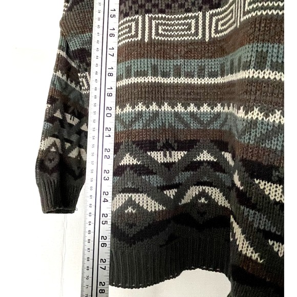 Vintage Tip Top Tailors Brown Teal Long Sleeve Aztec Fair Isle Men's Sweater M - Picture 9 of 10